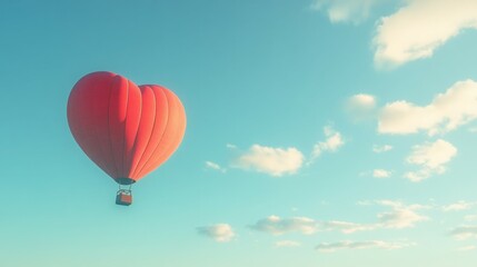 Obraz premium A vibrant red heart-shaped hot air balloon soaring against a clear blue sky.