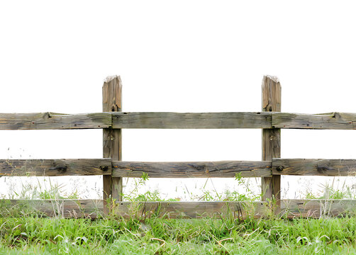 Rustic Wooden Fence on Green Grass Isolated on transparent background