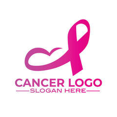 Cancer Awareness Pink Ribbon Logo Design Vector Graphic Illustration, Breast Cancer Awareness Pink Ribbon Logo Symbol Icon Vector