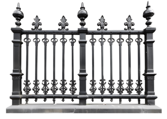 Ornate Black Iron Fence with Decorative Elements on transparent background