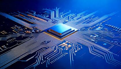 Abstract texture of digital data flow on electronic circuit board