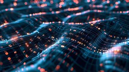 Obraz premium A 3D illustration of an AI system learning, with digital data matrices and abstract visuals of neural networks, portraying the concept of artificial intelligence.