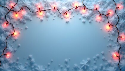 Festive Christmas Lights with Snowflakes on Blue Background Banner