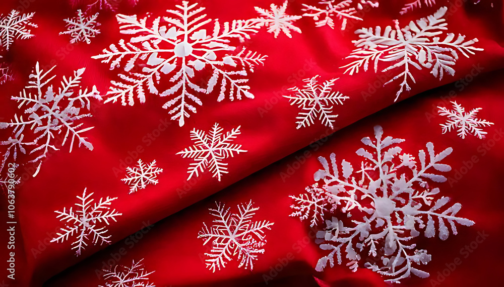 Poster cozy festive fabric features intricate snowflake patterns white red