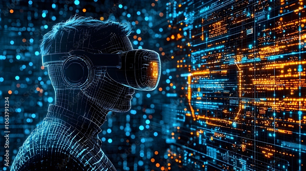 Poster futuristic communication setup showcasing advanced holographic displays and virtual reality technolo