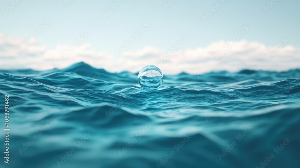 Aufkleber a serene view of gently rippling ocean water with a single bubble floating above the surface under a