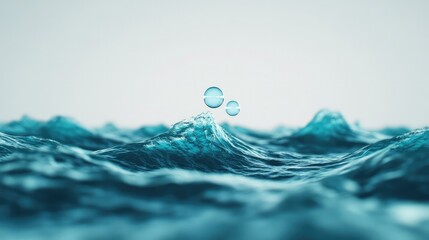 A serene close-up of water waves, featuring droplets reflecting light, capturing the tranquility and beauty of nature.