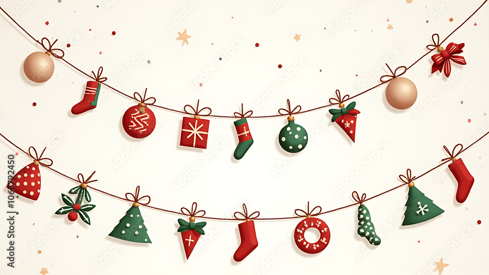Poster set of christmas decor elements designed for your projects with a matching garland effective vector 