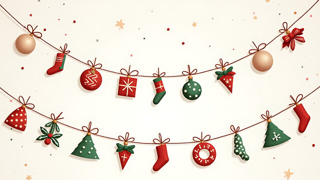 Set of Christmas decor elements designed for your projects with a matching garland effective vector illustration style