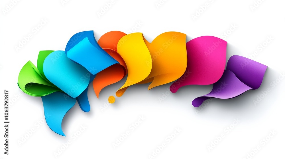 Poster rainbow of paper: a vibrant and playful arrangement of colorful paper shapes, each with a unique cur