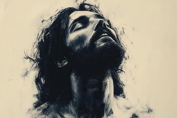 Fototapeta premium sketch of jesus christ depicted in a minimalist style on a white background emphasizing spirituality and calmness inviting reflection and contemplation