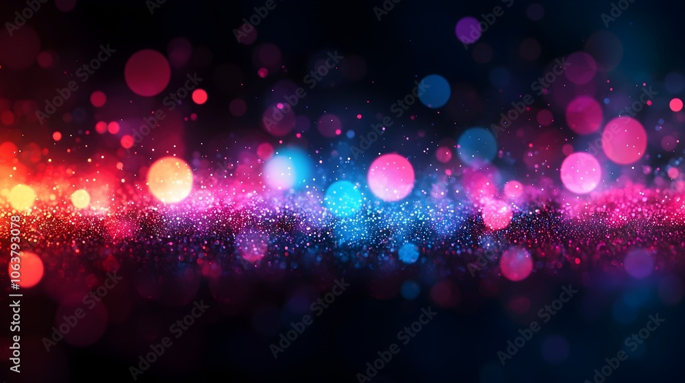 Poster Mesmerizing vibrant neon bokeh lights in shades of pink blue and red set against a dreamy dark background creating a captivating abstract visual effect with free space for text overlay