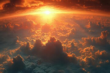 Fototapeta premium skydiver captured midfreefall surrounded by fluffy clouds and a stunning sunset embodying the thrill of adventure and the beauty of nature