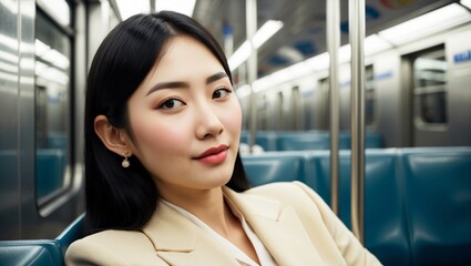 Confident Young Korean Woman in Subway Setting
