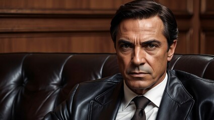 Obraz premium Serious Italian Man with Intense Gaze in Office Setting