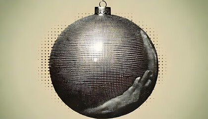 glitter silver ball vintage halftone collage holds festive charm amidst delicate hand illustrations
