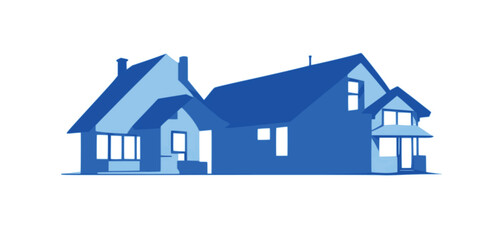 House apartment real estate building logo silhouette drawing illustration.Urban modern houses blue stencil symbol.Residential Construction.Estate agent.Architect clipart icon.Home sign.