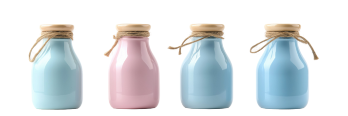 Colorful milk bottles collection for spring decor and design inspiration - png set transparent background