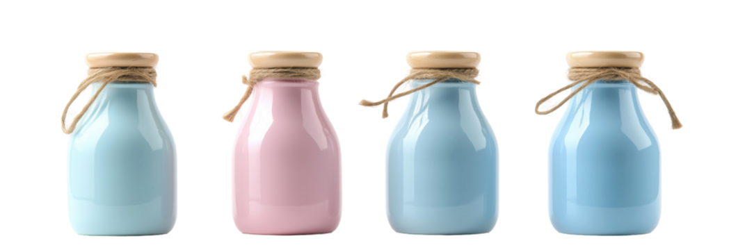 Colorful milk bottles collection for spring decor and design inspiration - png set transparent background