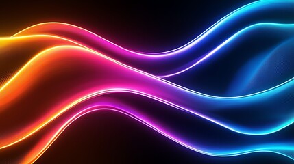 Abstract neon light waves on black background.