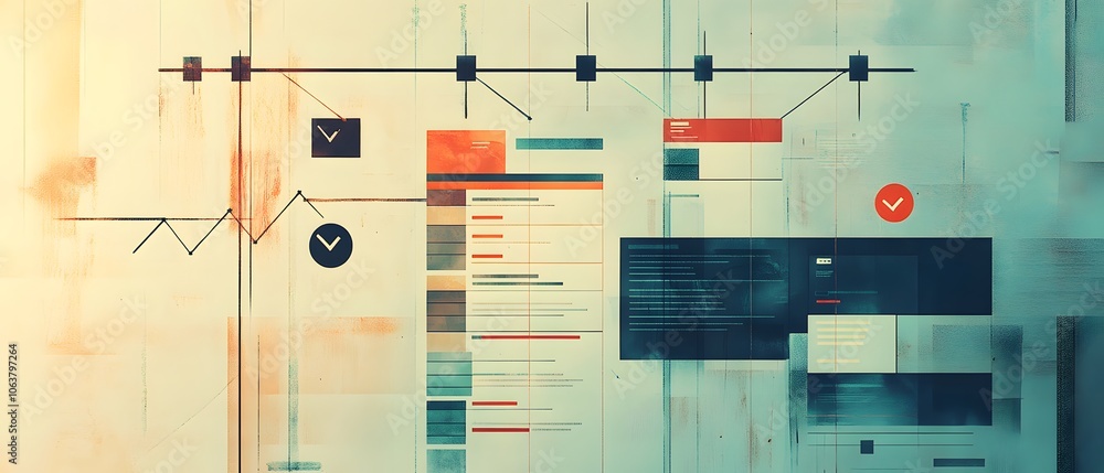 Poster abstract digital art depicting a timeline with data and graphical elements. ideal for presentations 
