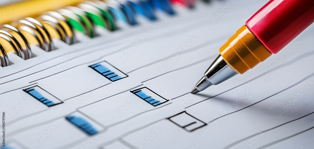Poster close-up of a colorful pen writing on a notepad with checkboxes, perfect for illustrating planning a