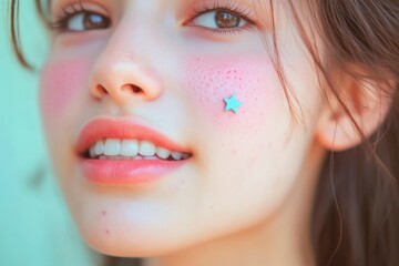 Close-up Portrait of a Young Woman with a Star on Her Cheek
