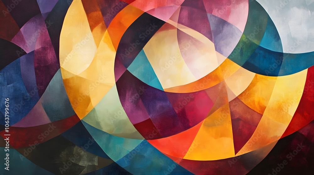 Aufkleber vibrant abstract art featuring geometric shapes and bold colors, creating an energetic and dynamic v