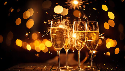 golden sparklers shine brightly glasses champagne festive countdown celebrate happy new year together