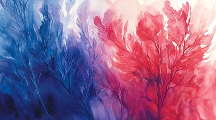 Visually striking watercolor painting featuring a captivating composition of overlapping fluid pink and blue brush strokes that create depth texture and an aesthetic   perfect for greeting cards