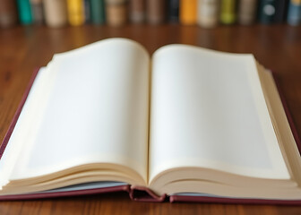 Fototapeta premium Hardback books lay open on a wooden table with empty copy space awaiting notes and reminders for back to school season