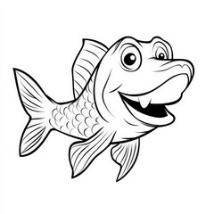 Naklejka premium Cheerful Cartoon Fish Coloring Page Design