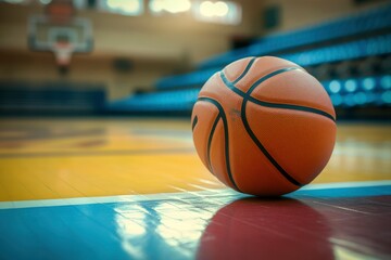Close-up of a Basketball on a Hardwood Court