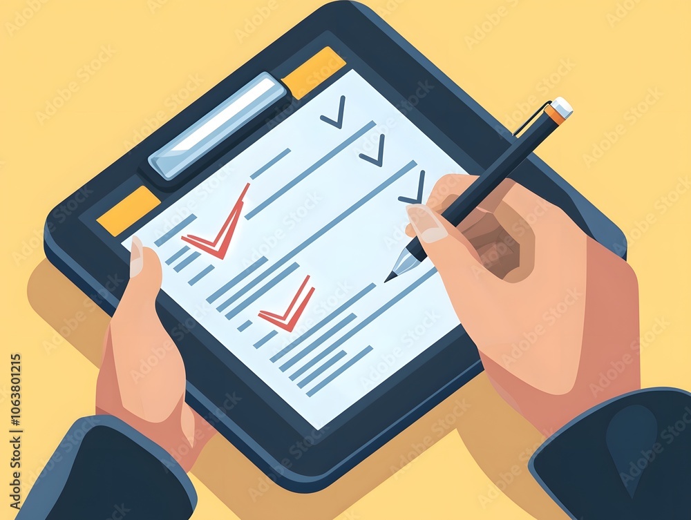 Poster a hand holding a clipboard with a checklist, emphasizing organization and productivity in task manag