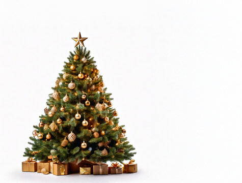 &Aacute;rvore de natal decorada e brilhante isolada em fundo branco