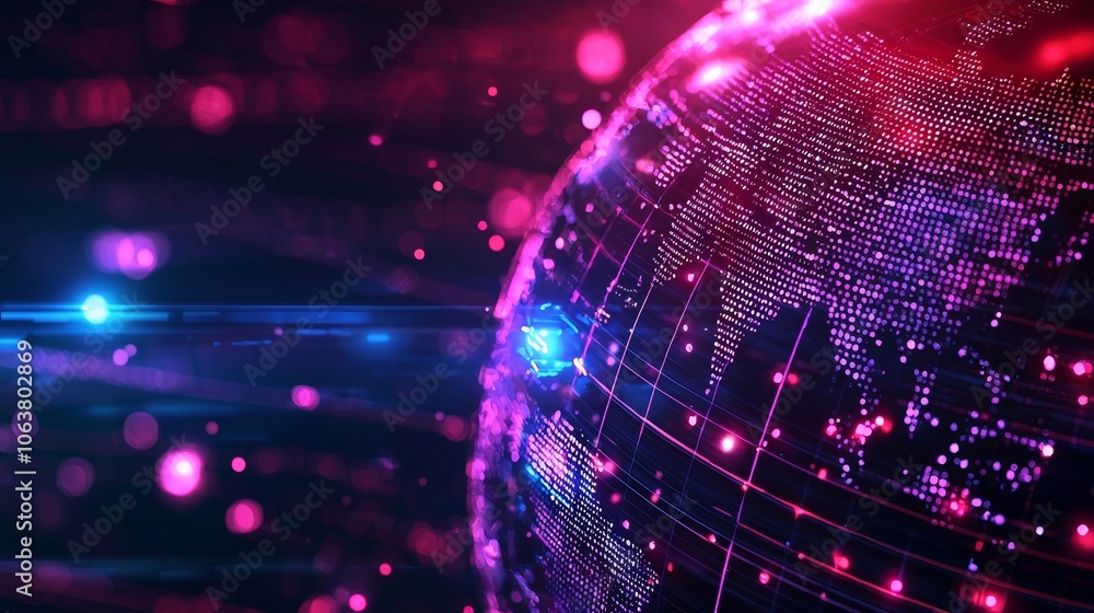Poster abstract globe linked by digital connections