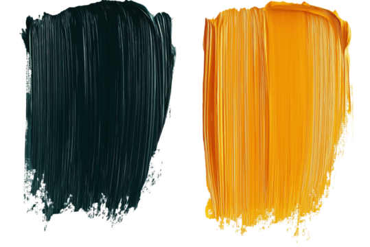 Vibrant grunge brush strokes in contrasting black and yellow for creative designs - png set transparent background