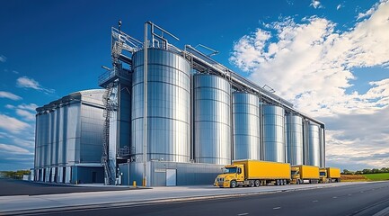 Photo of modern silver silos for grain storage