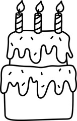 Doodle birthday cake outline drawing illustration 