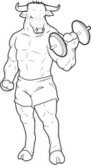 Bull Bodybuilder Dumbbell Bodybuilding Animal Vector Graphic Art Illustration