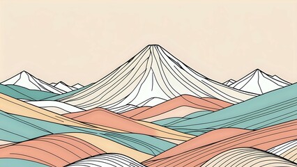 Abstract landscape illustration of a mountain range with a soft color palette.