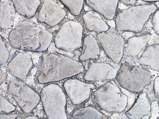 Textured cobblestone pavement in a historical urban setting during daylight