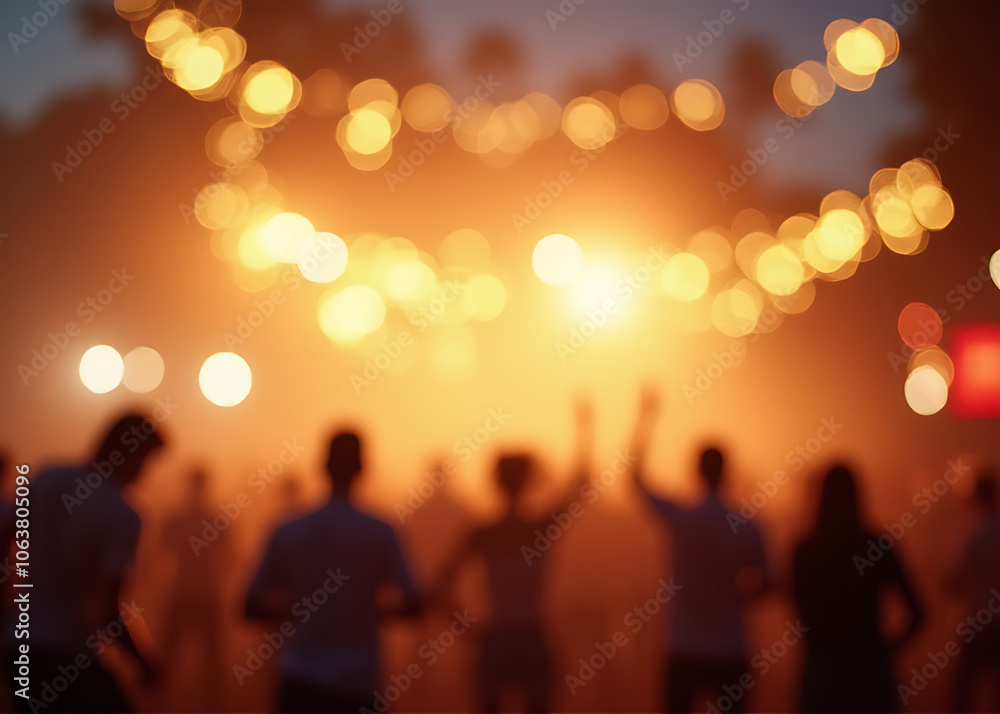 Aufkleber Festival celebration scene on abstract cream background with blurry outdoor lights creating a bokeh effect and joyful atmosphere