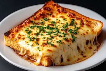 Indulge in deliciously cheesy garlic bread with melting mozzarella and fresh parsley garnish