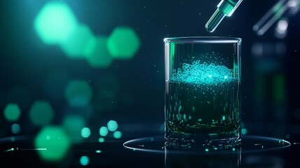 Dropper adding liquid to glass with bubbles