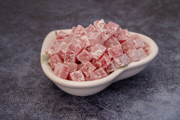 Türkish Isparta's rose delight. Rose flavored, fragrant fresh delight.