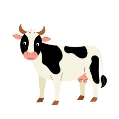 Cow. Farm animal. Flat illustration of dairy spotted cow on white background.