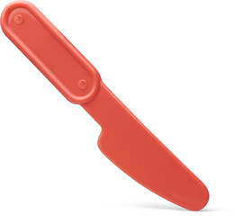 small red plastic knife isolated white background, mockup template of disposable utensil used in food service, outdoor activities and events