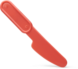 small red plastic knife isolated white background, mockup template of disposable utensil used in food service, outdoor activities and events