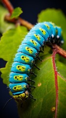 Magnified Caterpillar Crawling On Twig